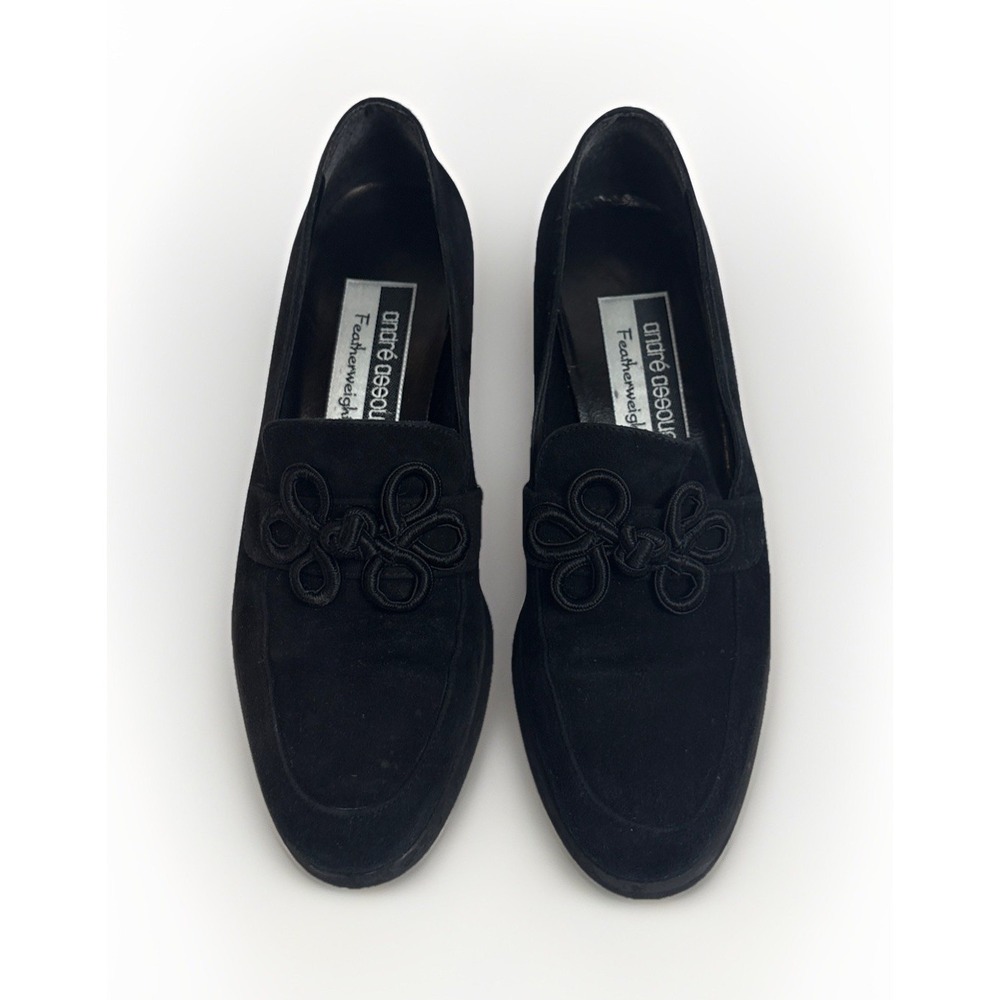 Vintage Andre Assous Featherweights Black Suede Loafers Shoes Size 5.5